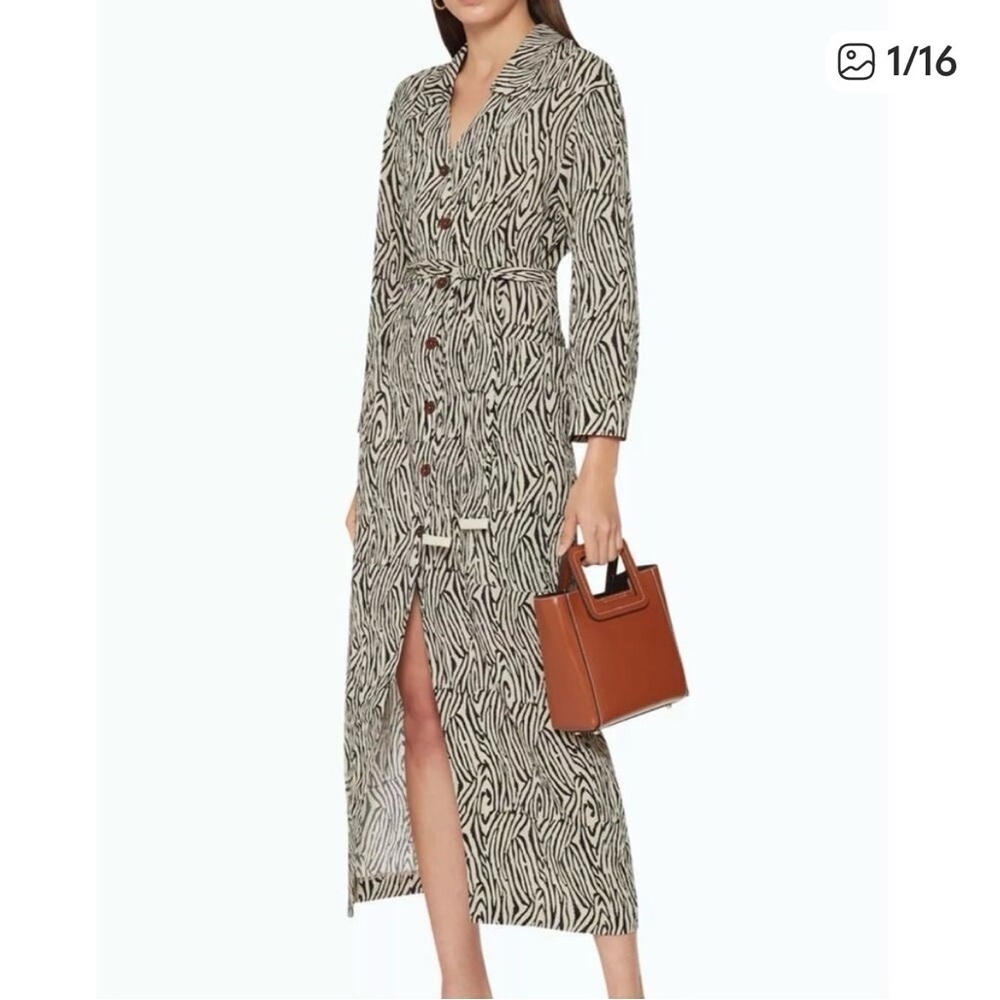 Nanushka Zebra Capri Print Shirt Dress Belted Midi Long Sleeve Size M